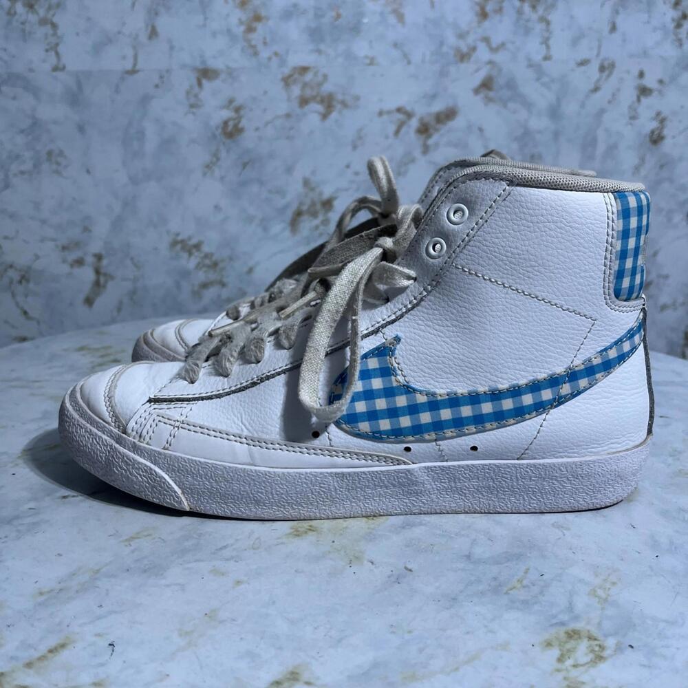Nike Blazer Mid 77 Gingham Women's Size 8.5 Shoes White Blue Athletic Sneakers - Picture 4 of 15